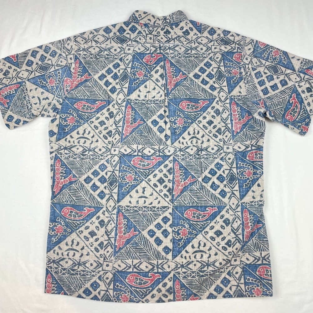 Reyn Spooner Hawaiian Shirt Mens Large Blue Red Fish Lobster Reverse Print Aloha - Picture 5 of 6
